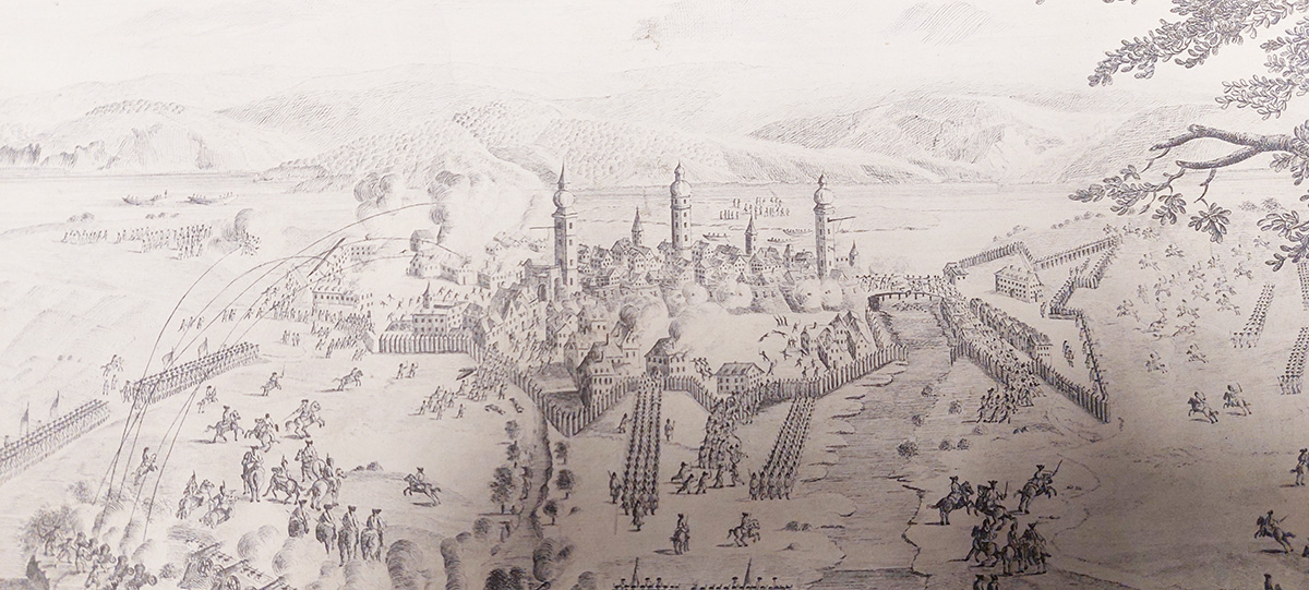 Belagerung von Vilshofen 26.03.1745 (Detail, Kupferstich, Albertina Wien)