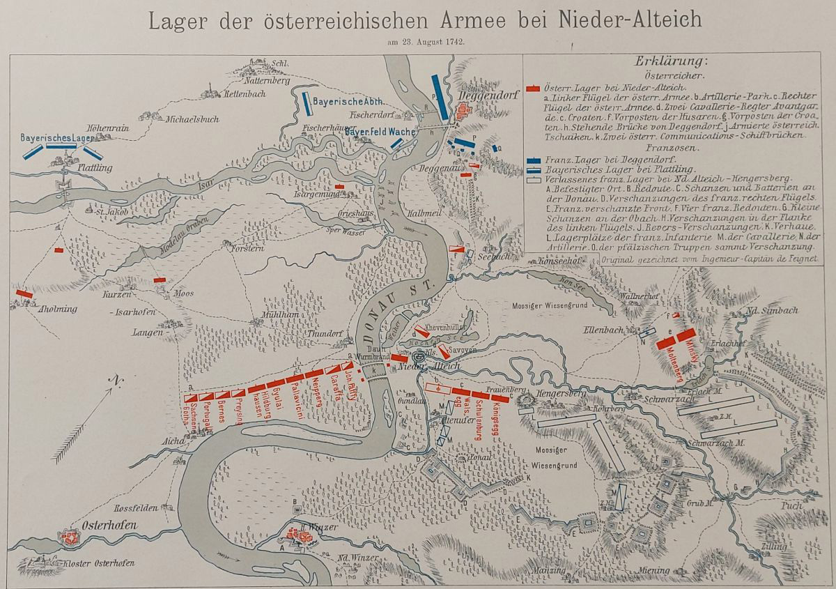 Lage der österreichischen Armee bei Niederalteich 23.08.1742