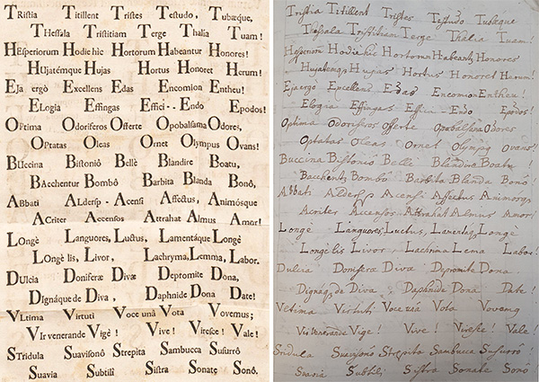 Carmen Onomastichon im Druck und im autographen Entwurf - © Bayerisches Hauptstaatsarchiv München, Signatur: Kloster Aldersbach Archivalien vorl. Nr. 516